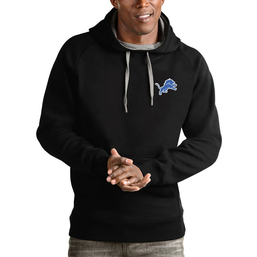 Detroit Lions Antigua Logo Victory Pullover Hoodie - Black