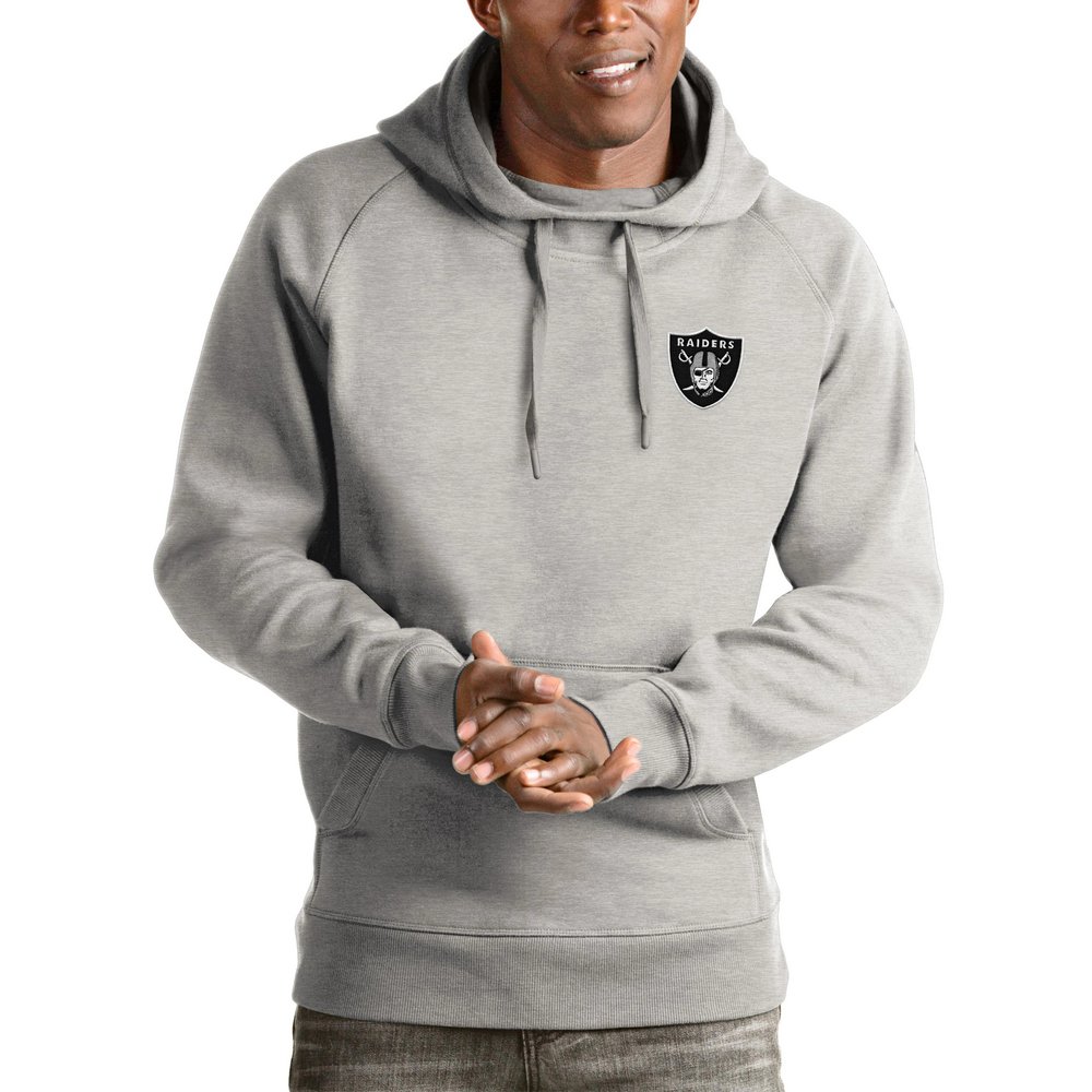 Las Vegas Raiders Antigua Logo Victory Pullover Hoodie - Heathered Gray