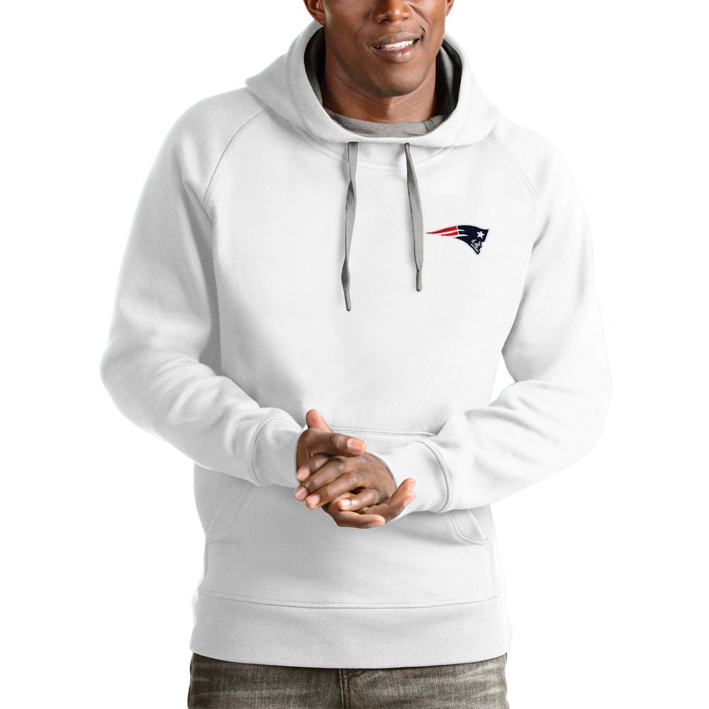 New England Patriots Antigua Logo Victory Pullover Hoodie - White