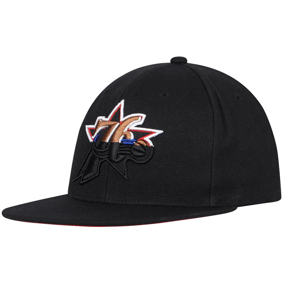 Philadelphia 76ers Mitchell & Ness Hardwood Classics Dip Down Snapback Hat - Black