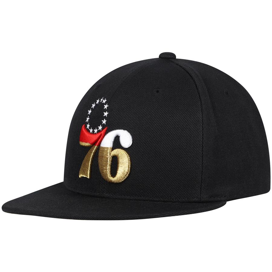 Philadelphia 76ers Mitchell & Ness Gold Dip Down Snapback Hat - Black
