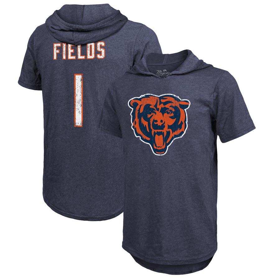 Justin Fields Chicago Bears Fanatics Branded Player Name & Number Tri-Blend Short Sleeve Hoodie T-Shirt - Navy