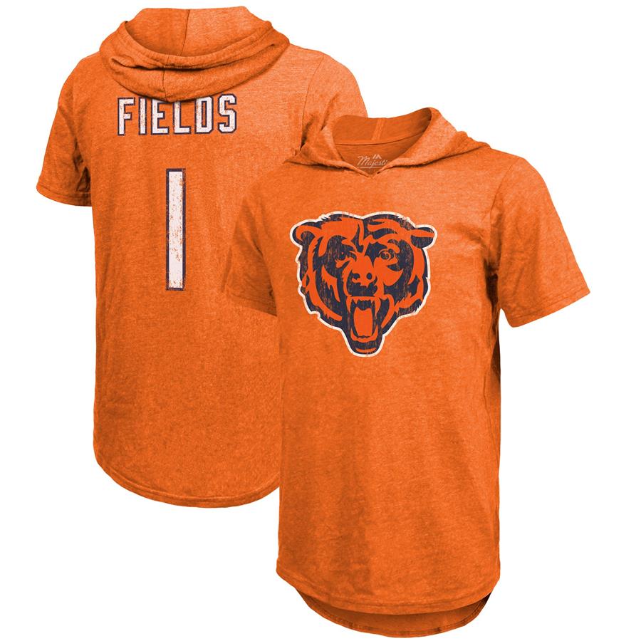 Justin Fields Chicago Bears Fanatics Branded Player Name & Number Tri-Blend Short Sleeve Hoodie T-Shirt - Orange