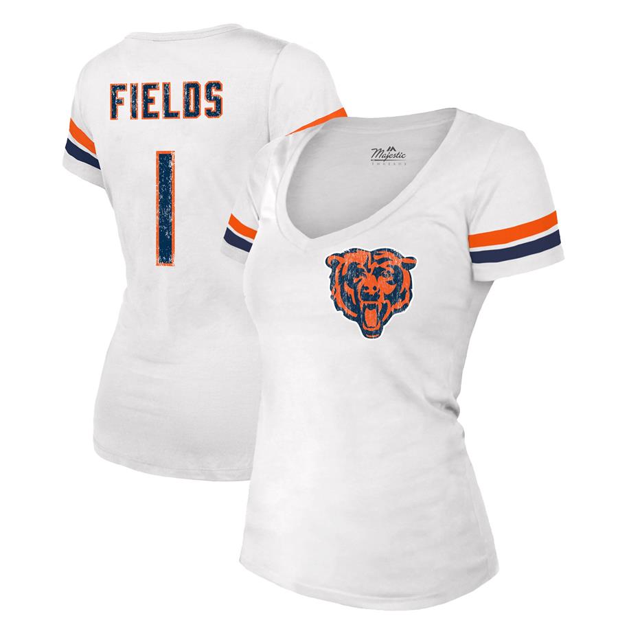 Justin Fields Chicago Bears Fanatics Branded Women's Player Name & Number V-Neck T-Shirt - White