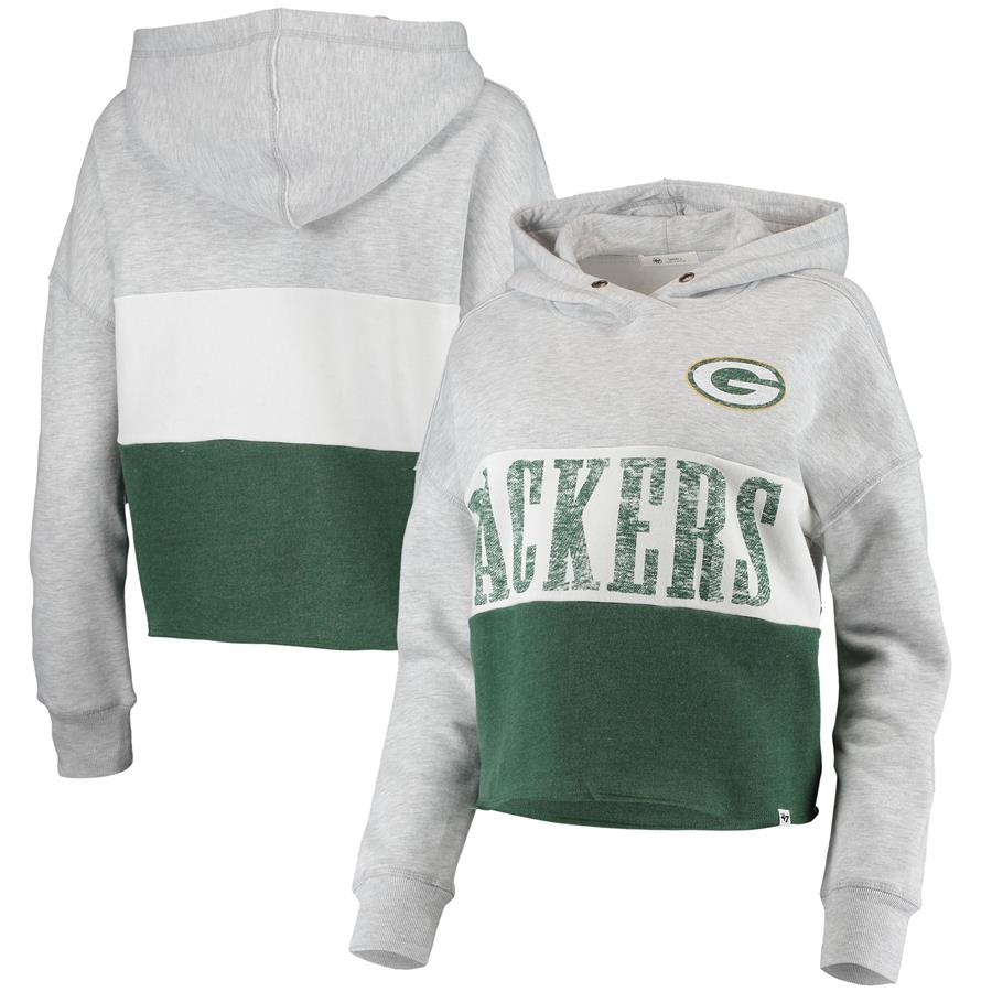 Green Bay Packers '47 Women's Lizzy Cutoff Pullover Hoodie - Heathered Gray