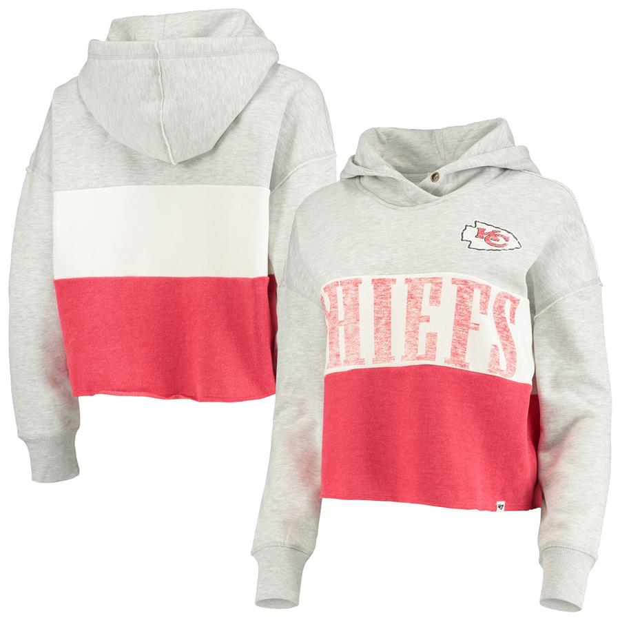 Kansas City Chiefs '47 Women's Lizzy Cutoff Pullover Hoodie - Heathered Gray