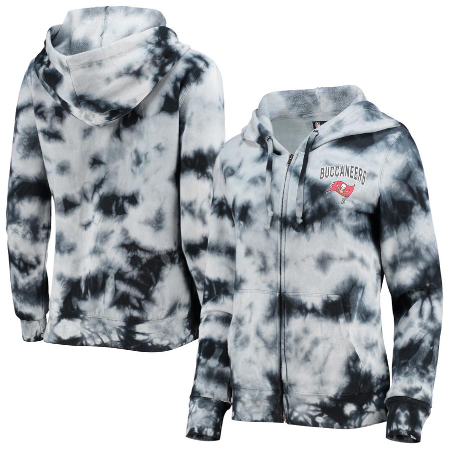 Tampa Bay Buccaneers New Era Women's Tie-Dye Fleece Full-Zip Hoodie - Black