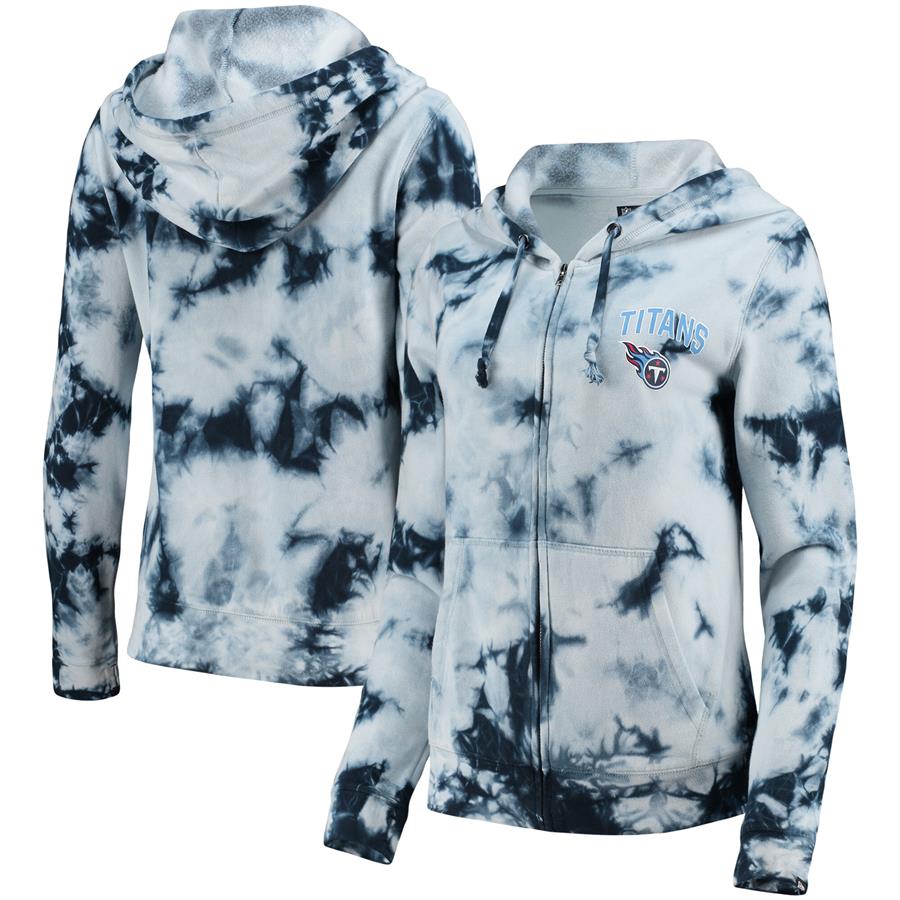 Tennessee Titans New Era Women's Tie-Dye Fleece Full-Zip Hoodie - Navy