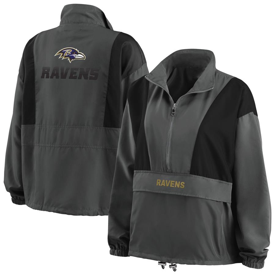 Baltimore Ravens WEAR by Erin Andrews Women's Popover Packable Half-Zip Jacket - Charcoal