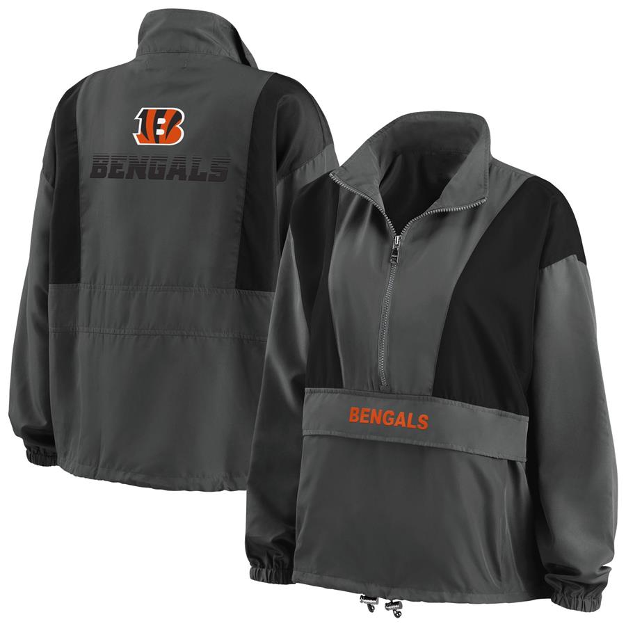 Cincinnati Bengals WEAR by Erin Andrews Women's Popover Packable Half-Zip Jacket - Charcoal