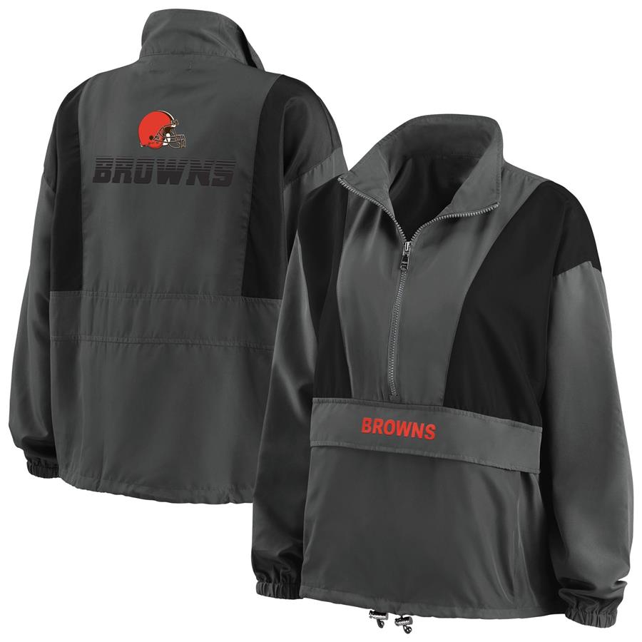 Cleveland Browns WEAR by Erin Andrews Women's Popover Packable Half-Zip Jacket - Charcoal