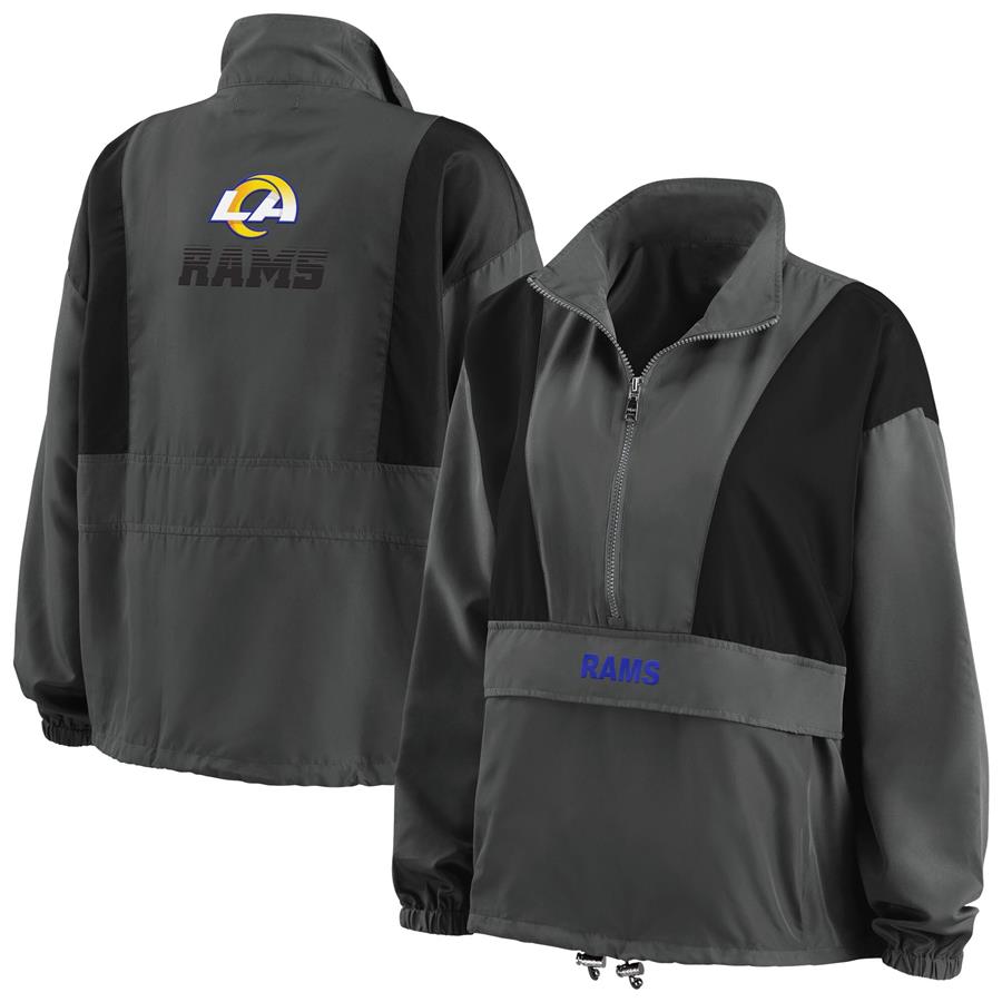Los Angeles Rams WEAR by Erin Andrews Women's Popover Packable Half-Zip Jacket - Charcoal