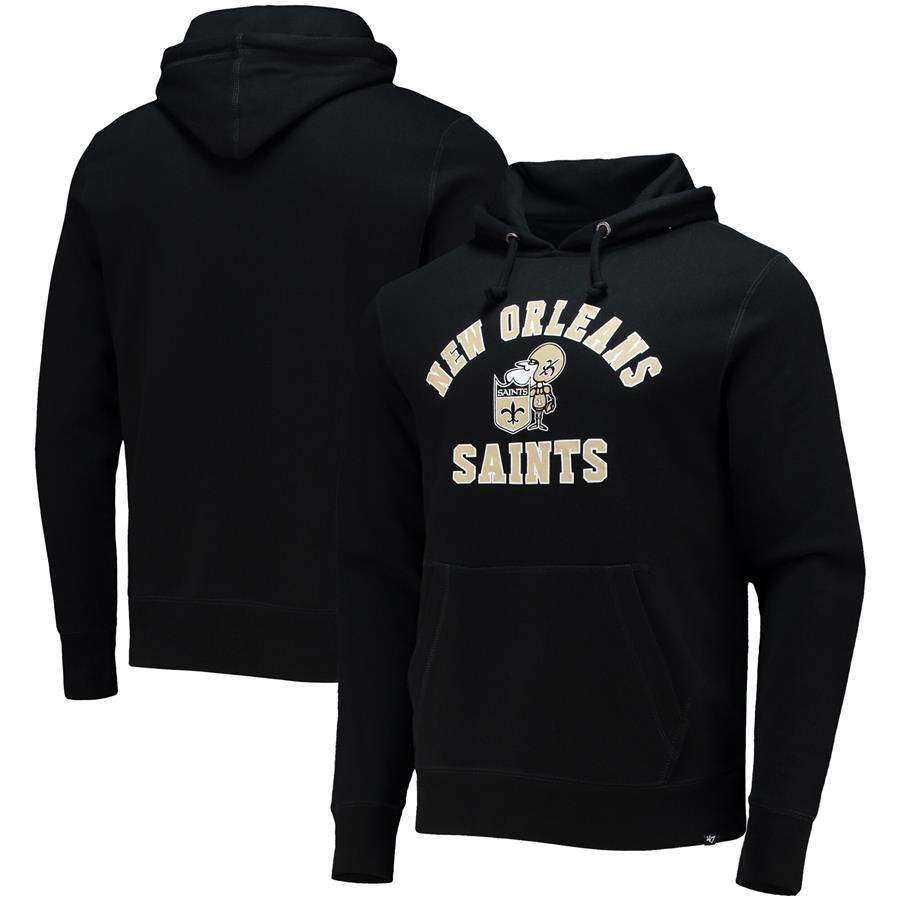 New Orleans Saints '47 Varsity Arch Throwback Pullover Hoodie - Black