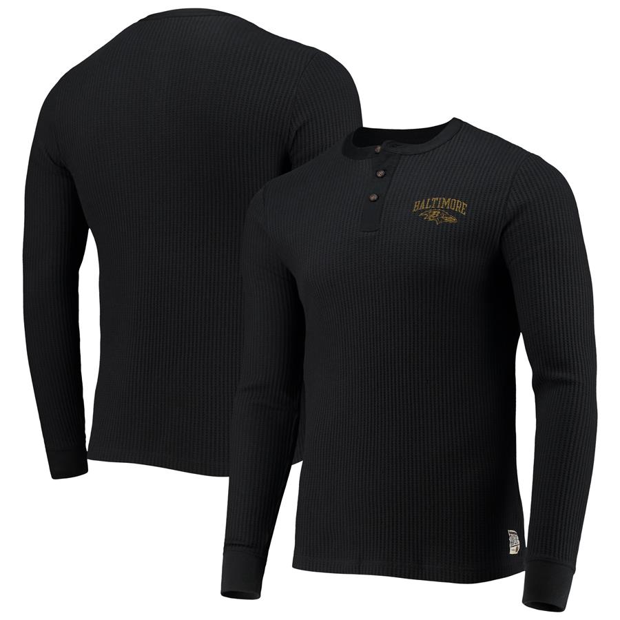 Baltimore Ravens Junk Food Thermal Henley Long Sleeve T-Shirt - Black