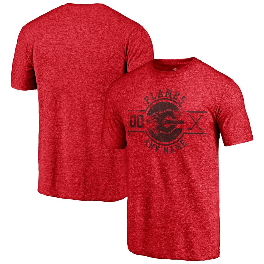 Calgary Flames Fanatics Branded Insignia Any Name and Number Tri-Blend T-Shirt - Red