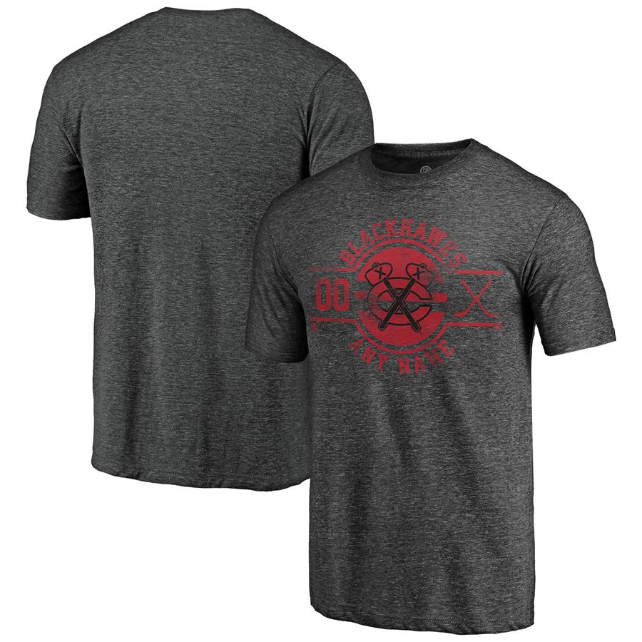 Chicago Blackhawks Fanatics Branded Insignia Any Name and Number Tri-Blend T-Shirt - Charcoal