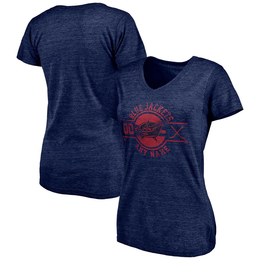 Columbus Blue Jackets Fanatics Branded Women's Insignia Any Name and Number Tri-Blend V-Neck T-Shirt - Navy