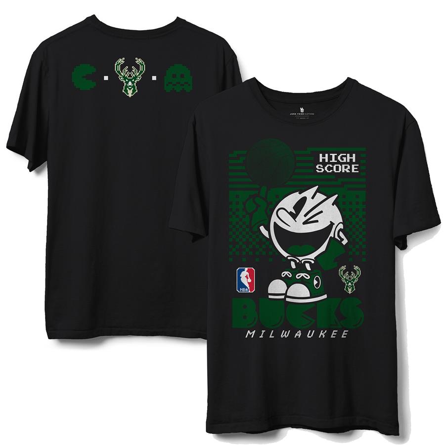 Milwaukee Bucks Junk Food NBA x Pac Man High Score T-Shirt - Black