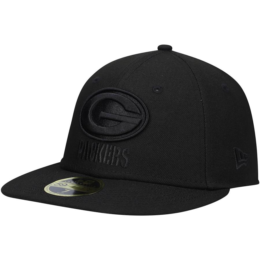 Green Bay Packers New Era Black on Black Low Profile 59FIFTY II Fitted Hat - Black