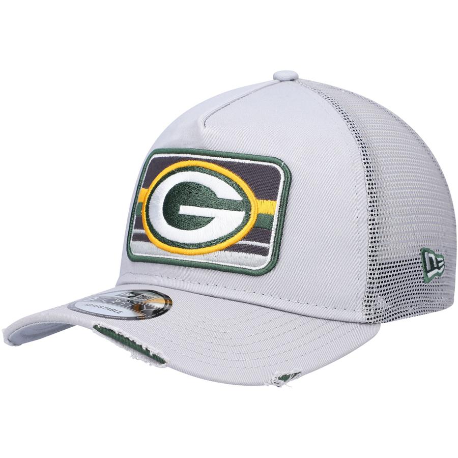 Green Bay Packers New Era Stripes A-Frame Trucker 9FORTY Snapback Hat - Gray