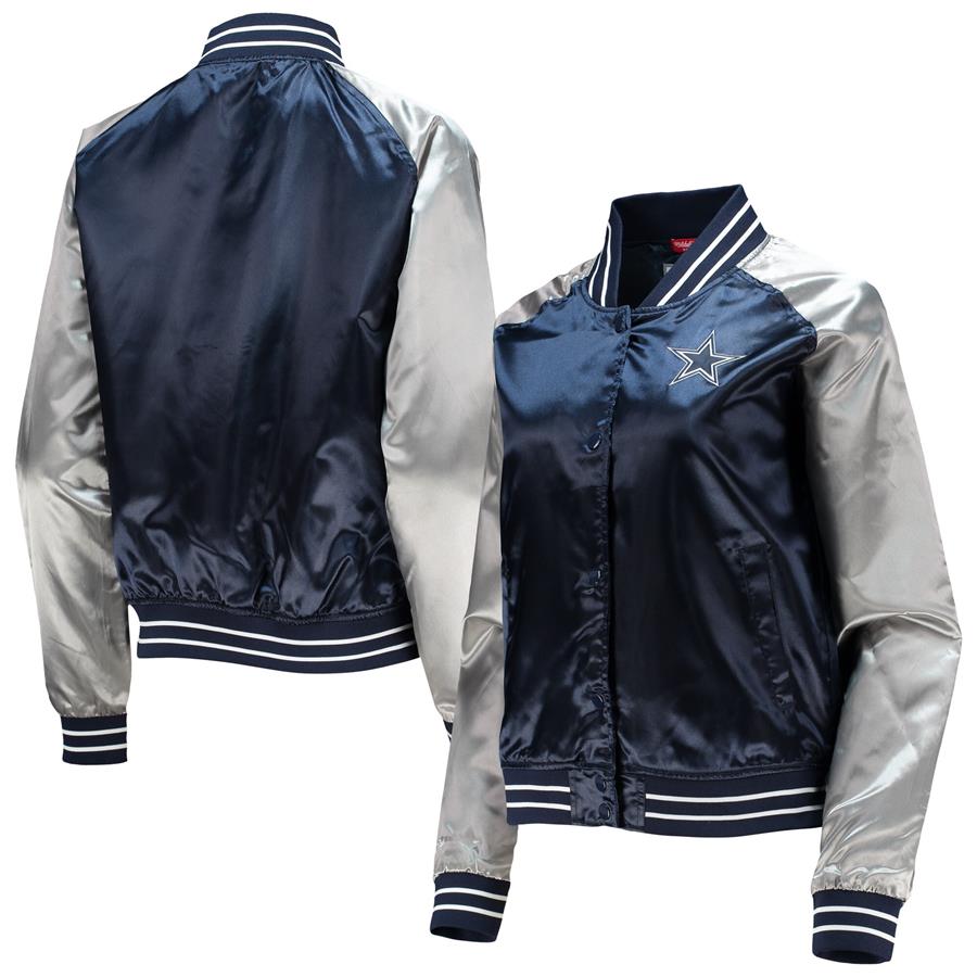 Женская куртка на кнопках Dallas Cowboys Mitchell & Ness Team 2.0 Satin Raglan (тёмно-синий)