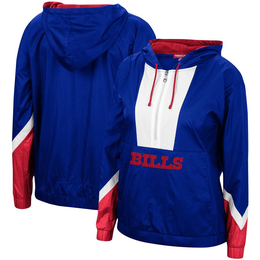 Buffalo Bills Mitchell & Ness Women's Half-Zip Windbreaker Hoodie - Royal