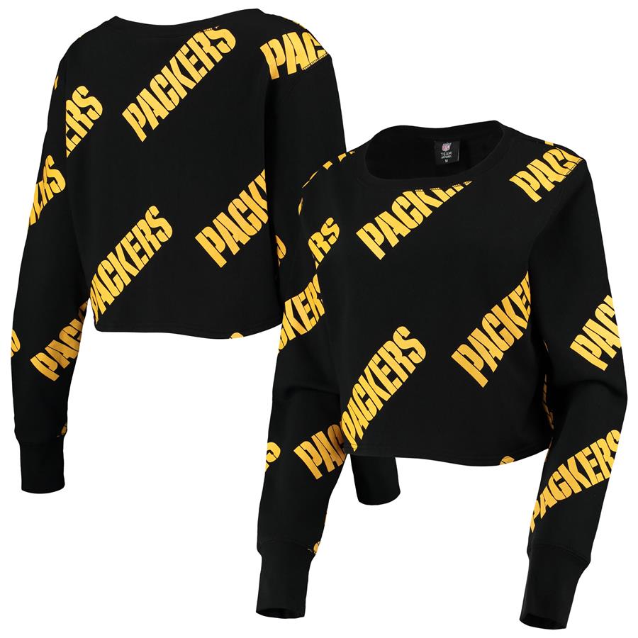 Green Bay Packers Cuce Women's Running Back Fleece Cropped Sweatshirt - Black
