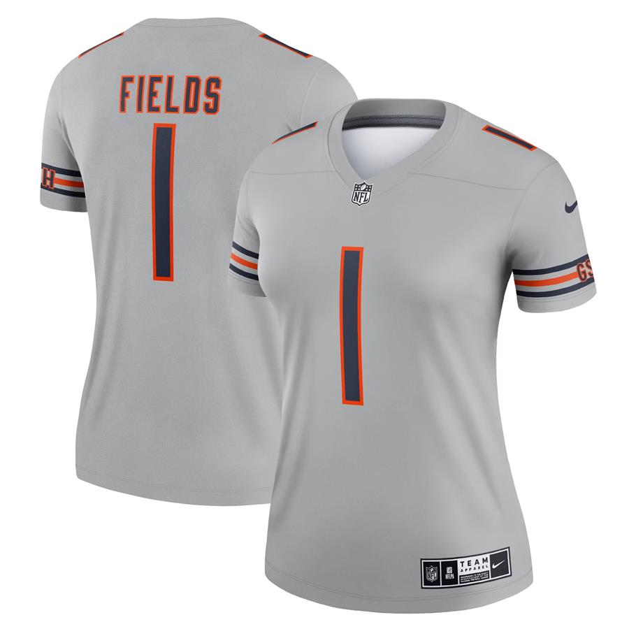 Justin Fields Chicago Bears Nike Women's Inverted Legend Jersey - Gray