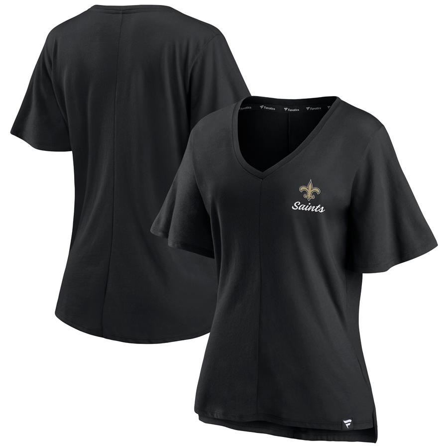 New Orleans Saints Fanatics Branded Women's Southpaw Flutter V-Neck T-Shirt - Black