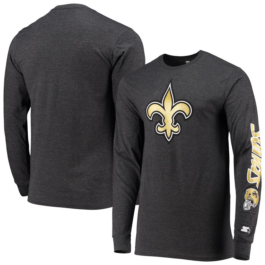 New Orleans Saints Starter Halftime Long Sleeve T-Shirt - Heathered Charcoal
