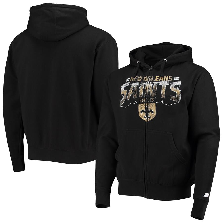 New Orleans Saints Starter Throwback Perfect Season Full-Zip Hoodie Jacket - Black