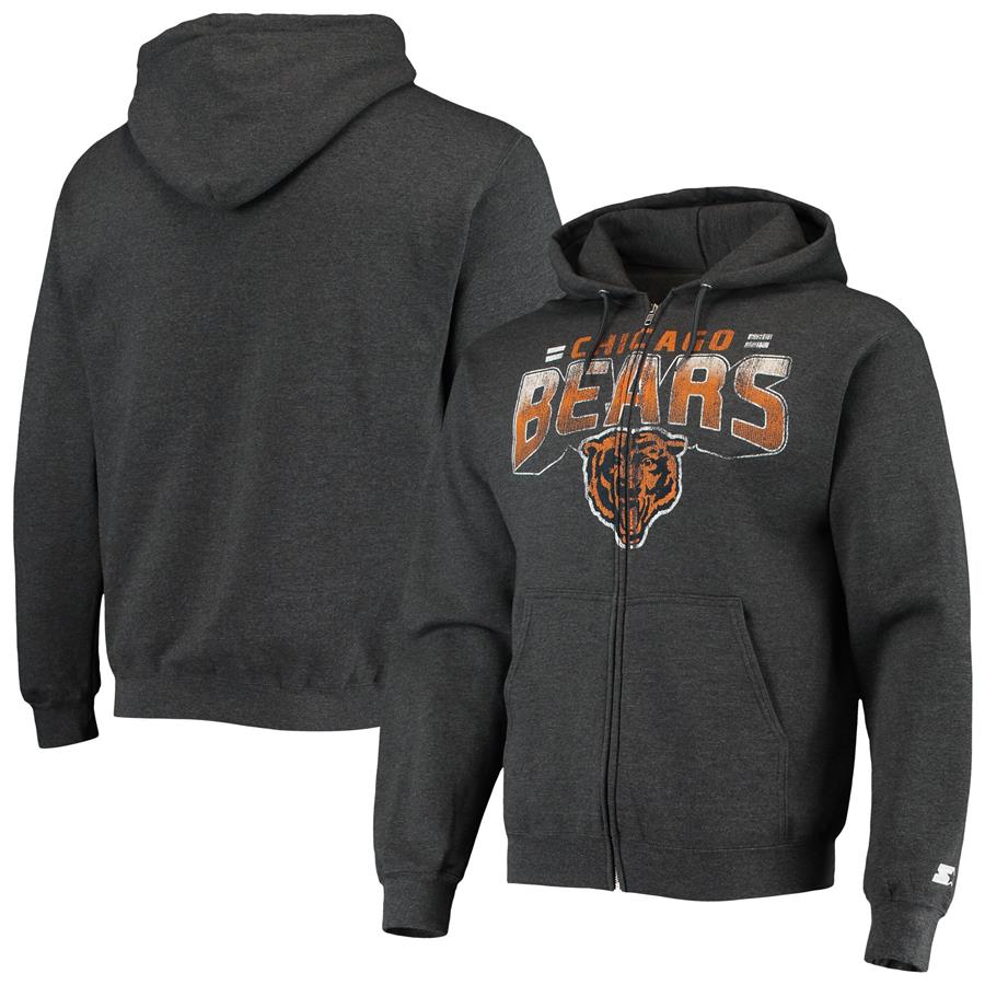 Chicago Bears Starter Throwback Perfect Season Full-Zip Hoodie Jacket - Heathered Charcoal