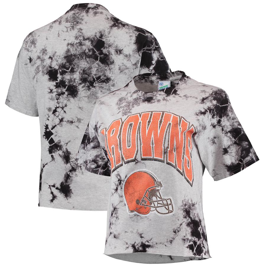 Cleveland Browns '47 Women's Cambridge Vintage Tubular Tie-Dye Crop Top - Black