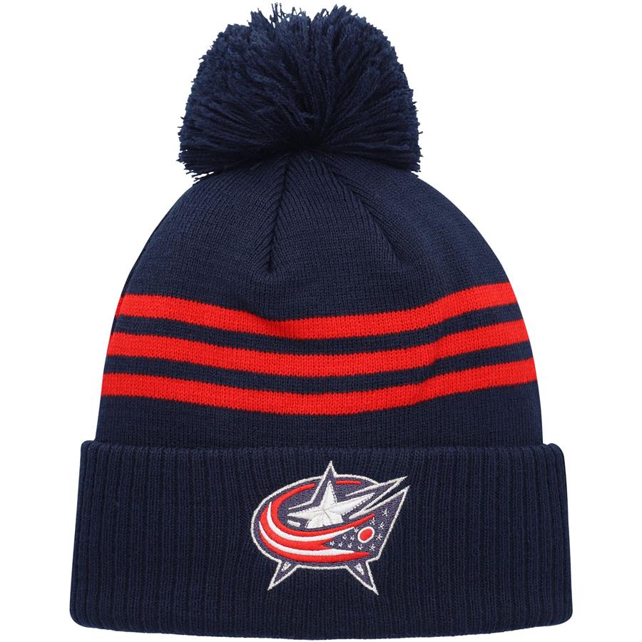 Columbus Blue Jackets adidas Locker Room Three Stripe Cuffed Knit Hat with Pom - Navy