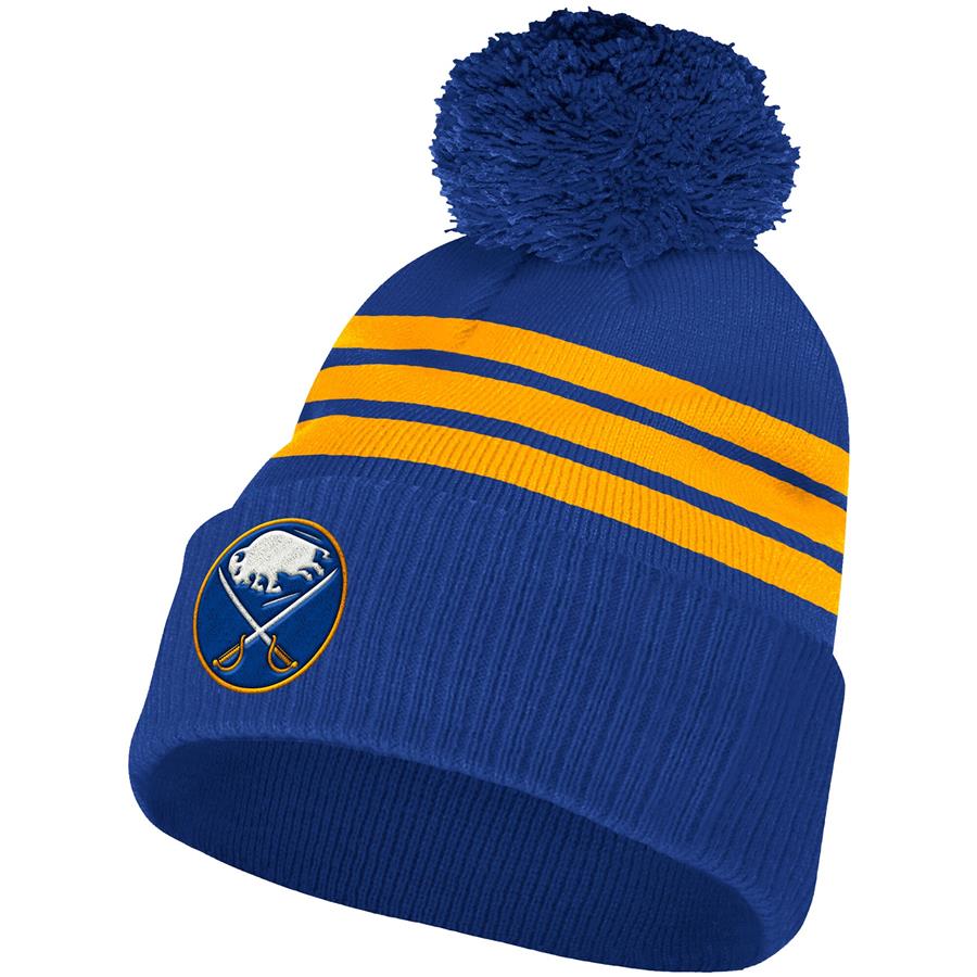 Buffalo Sabres adidas Locker Room Three Stripe Cuffed Knit Hat with Pom - Royal