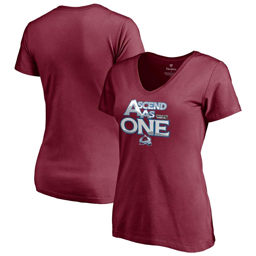 Colorado Avalanche Fanatics Branded Women's 2021 Stanley Cup Playoffs Bound Slogan V-Neck T-Shirt - Burgundy