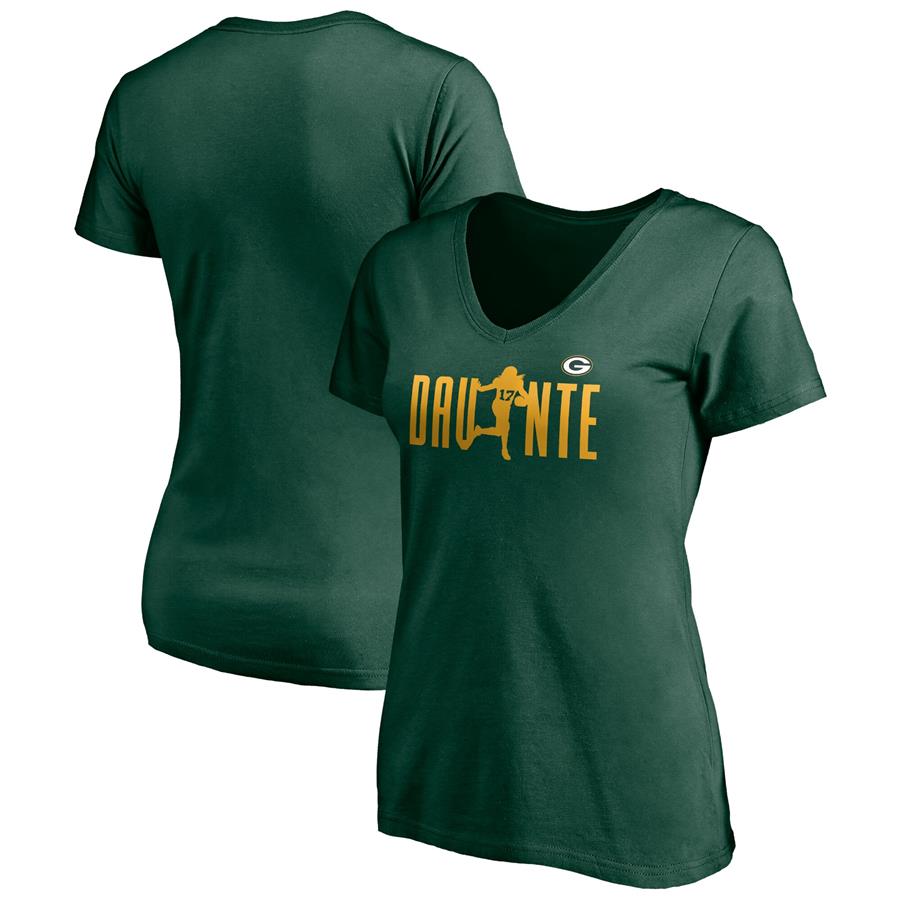 Davante Adams Green Bay Packers Fanatics Branded Women's Checkdown V-Neck T-Shirt - Green