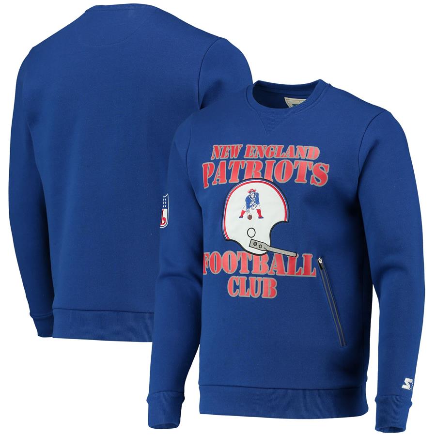 New England Patriots Starter Locker Room Throwback End Zone Pullover Sweatshirt - Royal