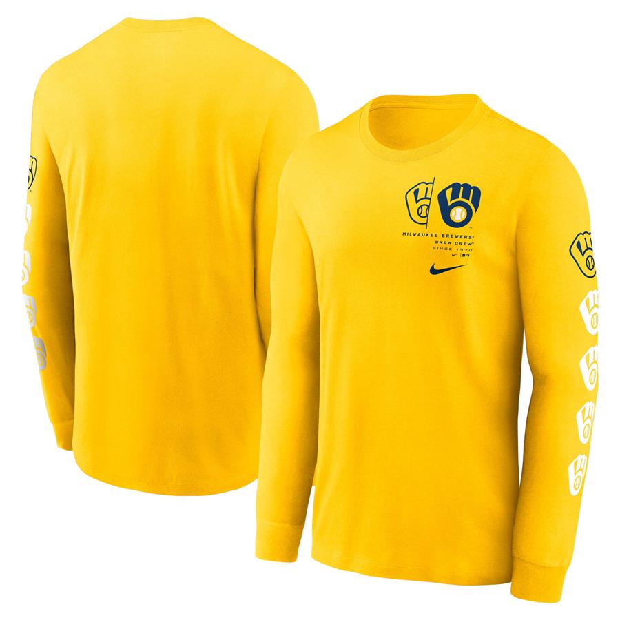Milwaukee Brewers Nike Team Slider Tri-Blend Long Sleeve T-Shirt - Gold