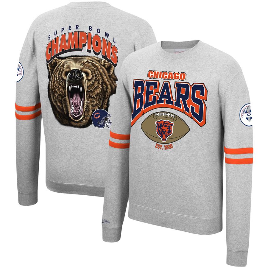 Chicago Bears Mitchell & Ness Allover Print Fleece Pullover Sweatshirt - Heathered Gray