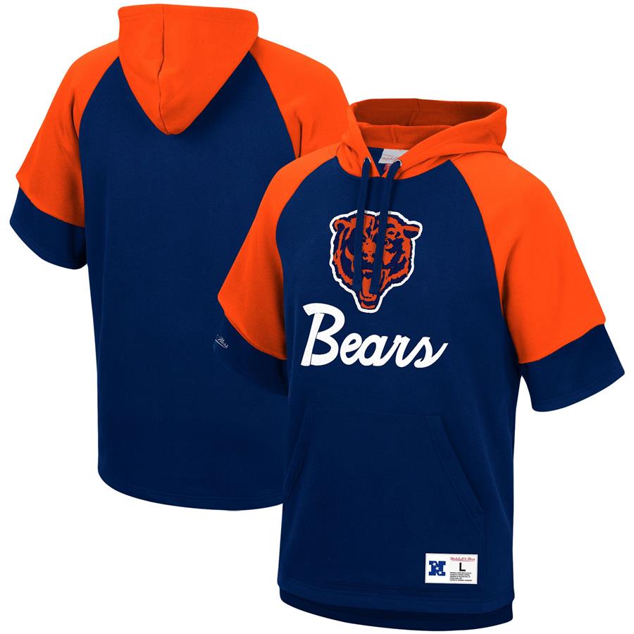 Chicago Bears Mitchell & Ness Home Advantage Raglan Short Sleeve Pullover Hoodie - Navy
