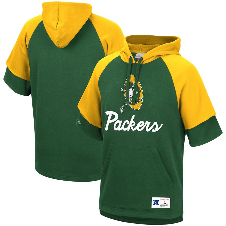 Green Bay Packers Mitchell & Ness Home Advantage Raglan Short Sleeve Pullover Hoodie - Green