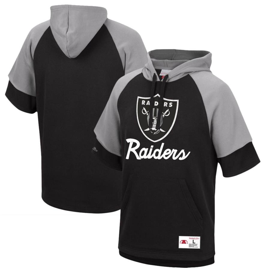 Las Vegas Raiders Mitchell & Ness Home Advantage Raglan Short Sleeve Pullover Hoodie - Black