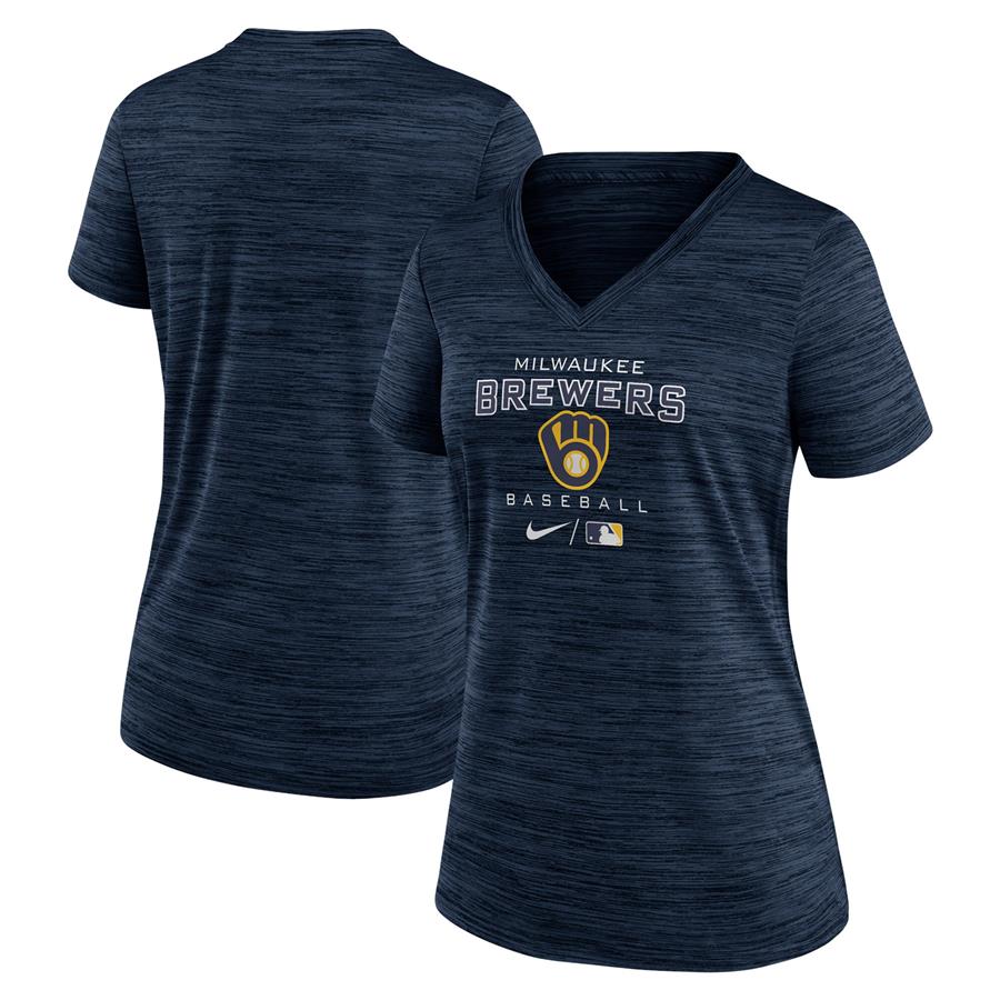Milwaukee Brewers Nike Women's Authentic Collection Velocity Space-Dye Performance V-Neck T-Shirt - Navy