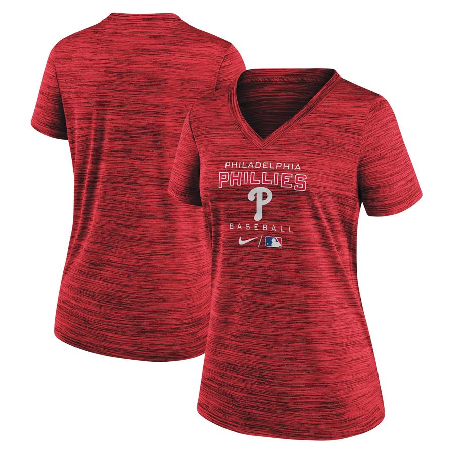 Philadelphia Phillies Nike Women's Authentic Collection Velocity Space-Dye Performance V-Neck T-Shirt - Red