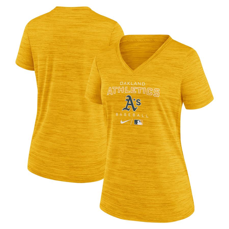 Женская футболка с V-вырезом Oakland Athletics Nike Authentic Collection Velocity Space-Dye Performance (золотистый)