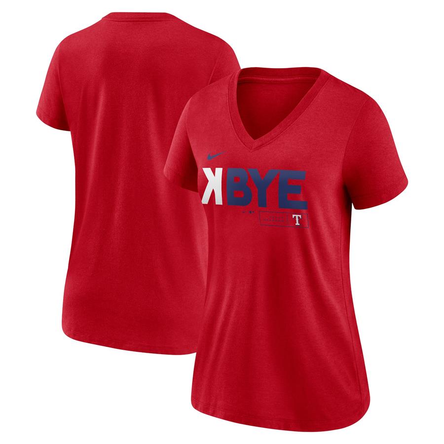 Texas Rangers Nike Women's K-Bye Tri-Blend V-Neck T-Shirt - Red