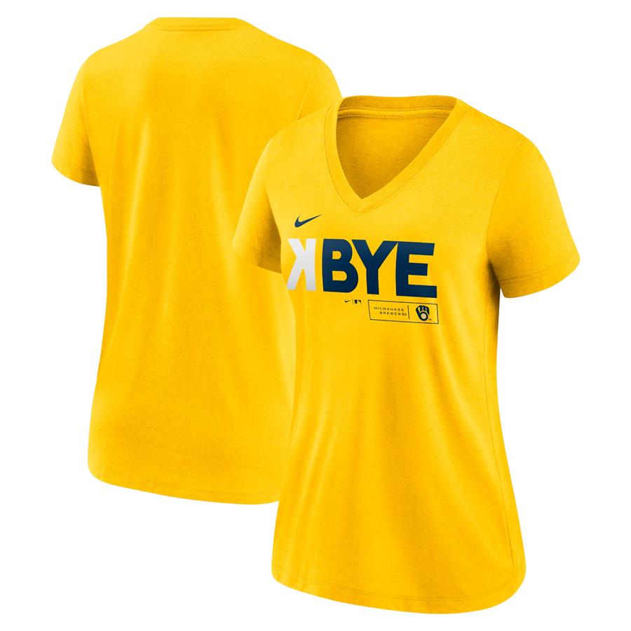 Milwaukee Brewers Nike Women's K-Bye Tri-Blend V-Neck T-Shirt - Gold