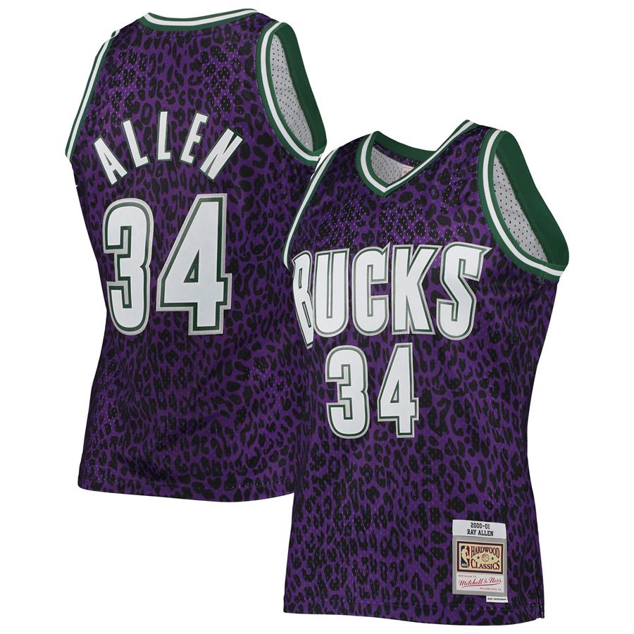 Ray Allen Milwaukee Bucks Mitchell & Ness Hardwood Classics Wildlife Swingman Jersey - Purple