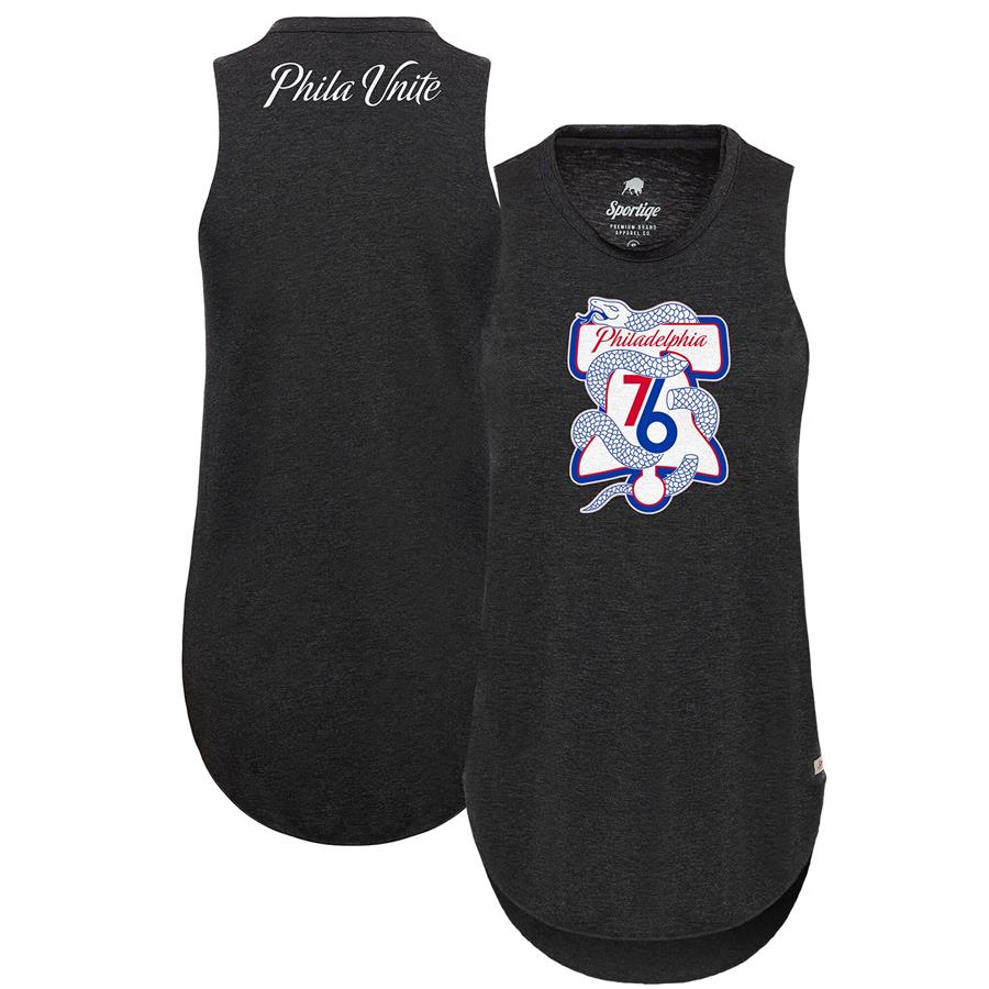 Philadelphia 76ers Sportiqe Women's 2021 NBA Playoffs Unite Janie Tri-Blend Tank Top - Black